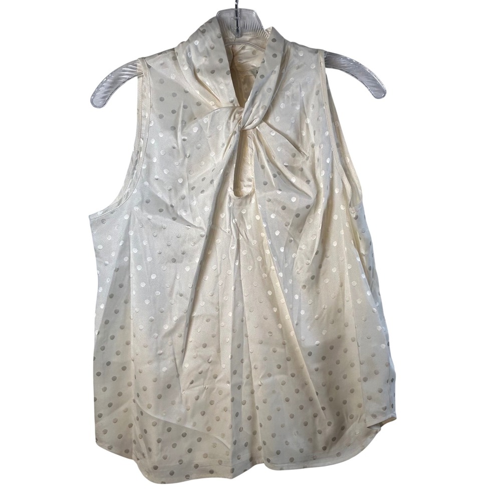 Status by Chenault Ivory Polka Dot Sleeveless‎ Bow Neck Blouse Top Size S